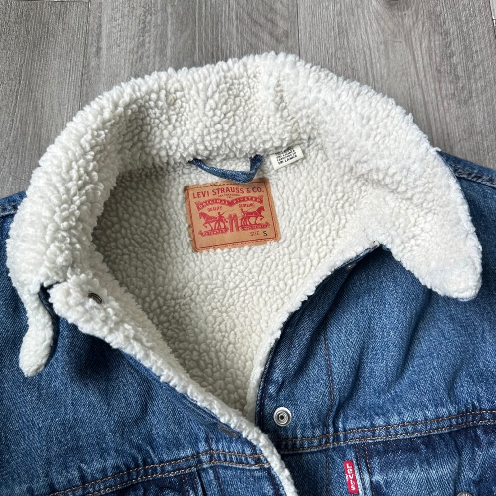 Levi's Sherpa Lined Denim Trucker‎ Jacket Blue Men's Small - Picture 3 of 6